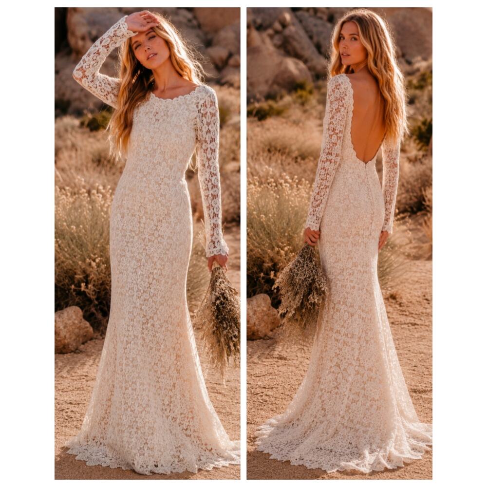 Daughters of Simone Ivory Crochet Floral Lace Wedding Dress XL